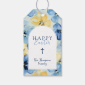 Happy Easter Floral Religious Cross Custom Name Cadeaulabel (Voorkant)