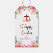 Happy Easter Floral Waterverf Religieuze Cross Cadeaulabel (Voorkant)
