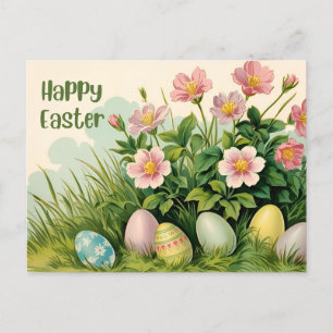 Happy Easter Flowers en Easter Eggs Feestdagenkaart