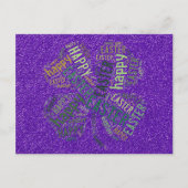 Happy Easter four-Leaf Clover Glitter Paars Green Feestdagenkaart (Voorkant)