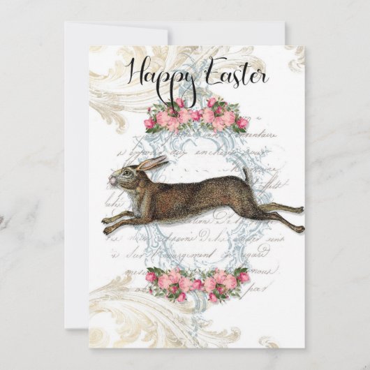 Happy Easter, Franse Bunny Rabbit, , Shabby Feestdagenkaart (Voorkant)