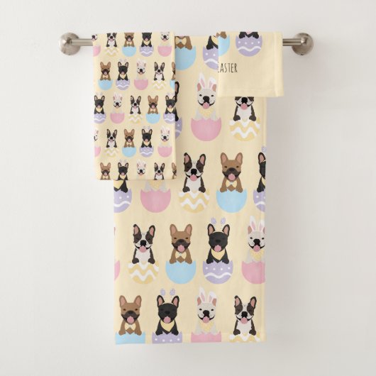 Happy Easter French Bulldog Pattern Bad Handdoek (Insitu)