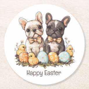 Happy Easter French Bulldogs Ronde Kartonnen Onderzetter