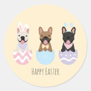 Happy Easter French Bulldogs Ronde Sticker