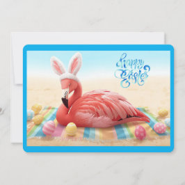 Happy Easter from Florida Flamingo Bunny on Beach Feestdagenkaart