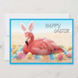 Happy Easter from Florida Flamingo Bunny on Beach Feestdagenkaart