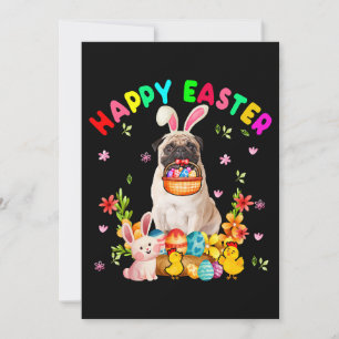 Happy Easter Funny Easter Day Pug Bunny Eggs Lover Kaart