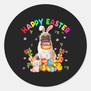 Happy Easter Funny Easter Day Pug Bunny Eggs Lover Ronde Sticker