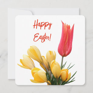 Happy Easter geel krokus rood tulp bloemig Kaart