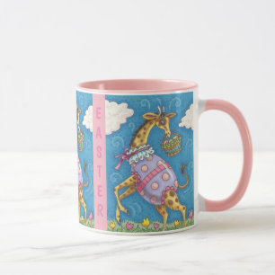 HAPPY EASTER GIRAFFE & TULIPS VACANCES MUG Rose