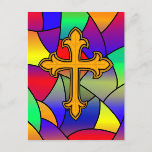 Happy Easter Glas in lood en kruis Briefkaart