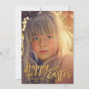 Happy Easter   Glitter Gold Photo Holiday Card Feestdagenkaart