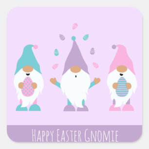 Happy Easter Gnomie Juggling Paaseieren Vierkante Sticker