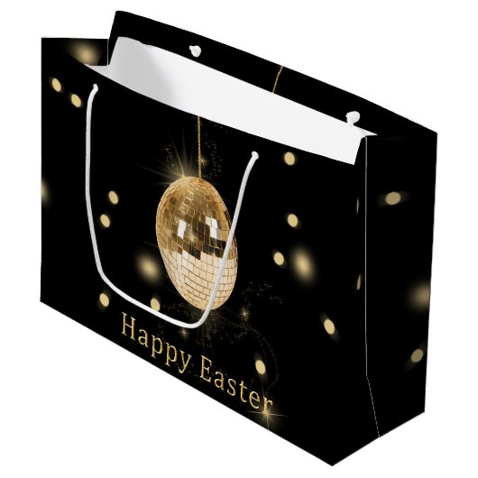 Happy Easter Gold Disco Ball Large Cadeauzakje (Voorkant Gekanteld)