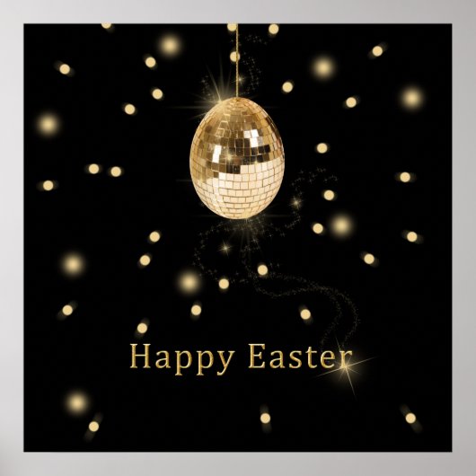 Happy Easter Gold Disco Ball Poster (Voorkant)