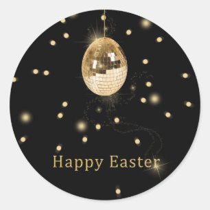 Happy Easter Gold Disco Ball Ronde Sticker