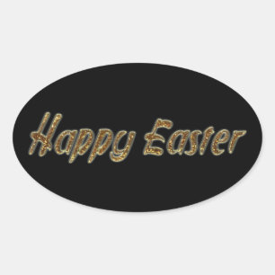 Happy Easter Gold Glitter-tekst Typografie Elegant Ovale Sticker