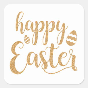 Happy Easter Gold Glitter Typography Message Vierkante Sticker