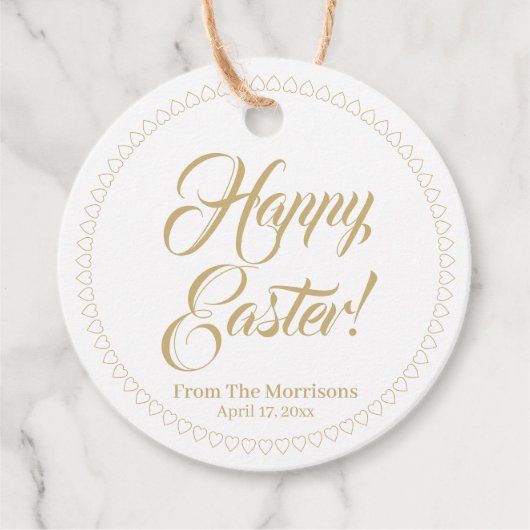 Happy Easter Gold harten grens aangepast script sc Bedankjes Labels (Voorkant)