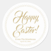 Happy Easter Gold harten grens aangepast script sc Ronde Sticker (Voorkant)