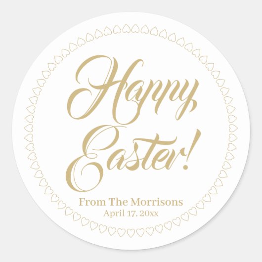Happy Easter Gold harten grens aangepast script sc Ronde Sticker (Voorkant)