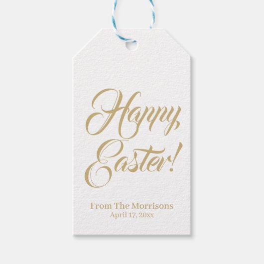 Happy Easter Gold White aangepast script elegant s Cadeaulabel (Voorkant)