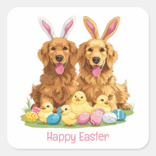 Happy Easter Golden Retriever Dogs Bunny Ears Vierkante Sticker