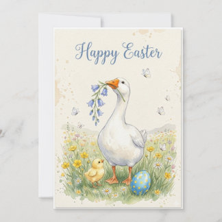 Happy Easter Goose Card | Chick & Bellflowers Feestdagenkaart
