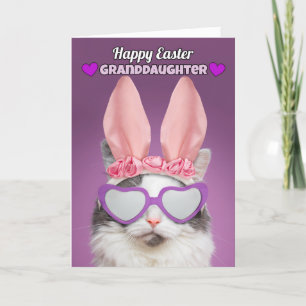 Happy Easter Granddochter Cat in Bunny Ears Humor Feestdagen Kaart