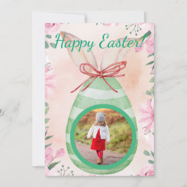 Happy Easter- green egg with photo Invitation Kaart