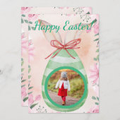 Happy Easter- green egg with photo Invitation Kaart (Voorkant / Achterkant)