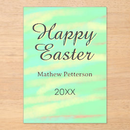 Happy Easter green yellow pastel gray name year  Acryl Uitnodigingen