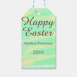 Happy Easter green yellow pastel gray name year  Cadeaulabel
