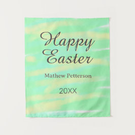 Happy Easter green yellow pastel gray name year  Wandkleed