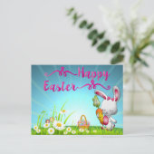 Happy Easter Greeting Bunny Spring Flowers Briefkaart (Staand voorkant)