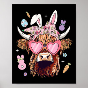 Happy Easter Heifer Koe Bunny Ears Egg Hunting Poster
