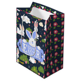 Happy Easter Holiday Bunny Floral Medium Cadeauzakje