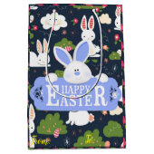 Happy Easter Holiday Bunny Floral Medium Cadeauzakje (Voorkant)