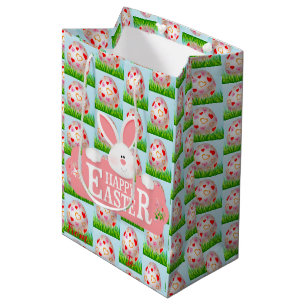 Happy Easter Holiday Bunny Floral Medium Cadeauzakje