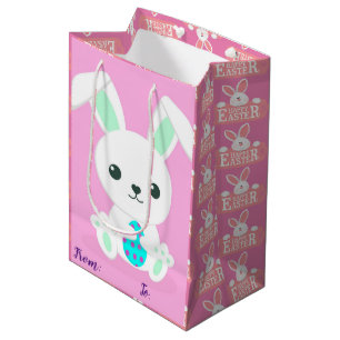 Happy Easter Holiday Bunny Floral Medium Cadeauzakje
