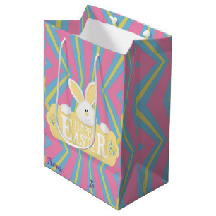 Happy Easter Holiday Bunny Floral Medium Cadeauzakje