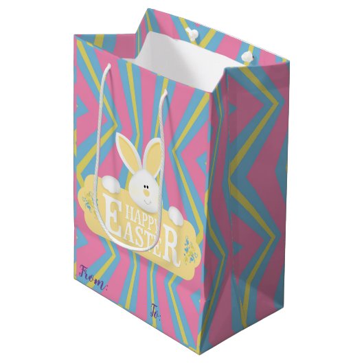 Happy Easter Holiday Bunny Floral Medium Cadeauzakje (Voorkant Gekanteld)
