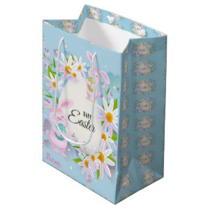 Happy Easter Holiday Bunny Floral Medium Cadeauzakje