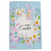 Happy Easter Holiday Bunny Floral Medium Cadeauzakje (Voorkant)