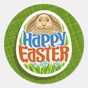 Happy Easter Holiday Trendy Bunny Floral Ronde Sticker