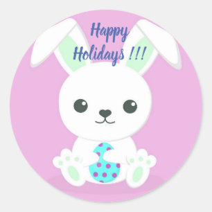 Happy Easter Holiday Trendy Bunny Floral Ronde Sticker