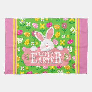 Happy Easter Holiday Trendy Bunny Floral Theedoek
