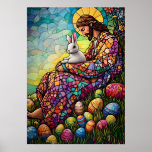 Happy Easter Jesus Glas in lood Art Poster