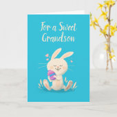  Happy Easter Kaart Bunny Holding Egg (Gele Bloem)