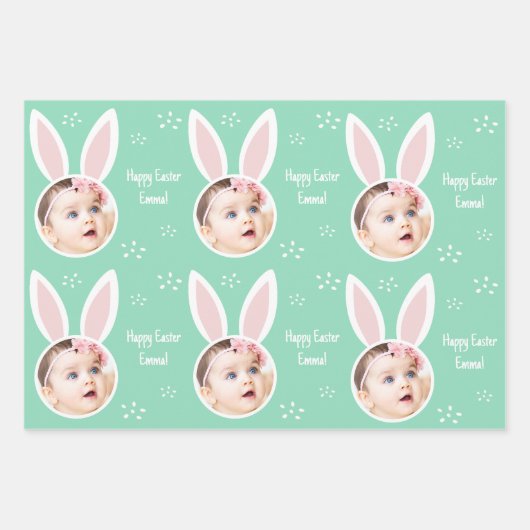 Happy Easter Kind Foto met Bunny Ears Pastel Inpakpapier Vel (Voorkant 3)